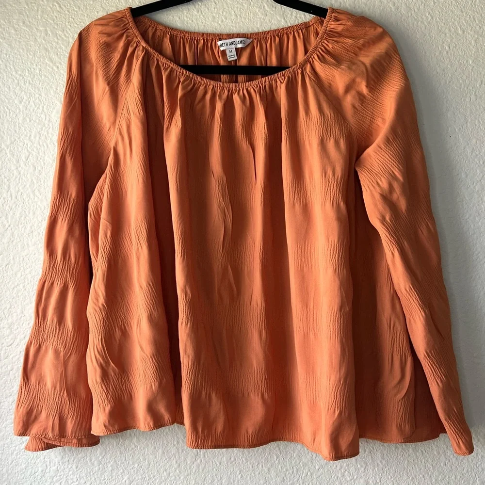 Elizabeth and James Off The Shoulder Boho Oversize Rust Orange Blouse Size M. - Picture 4 of 11